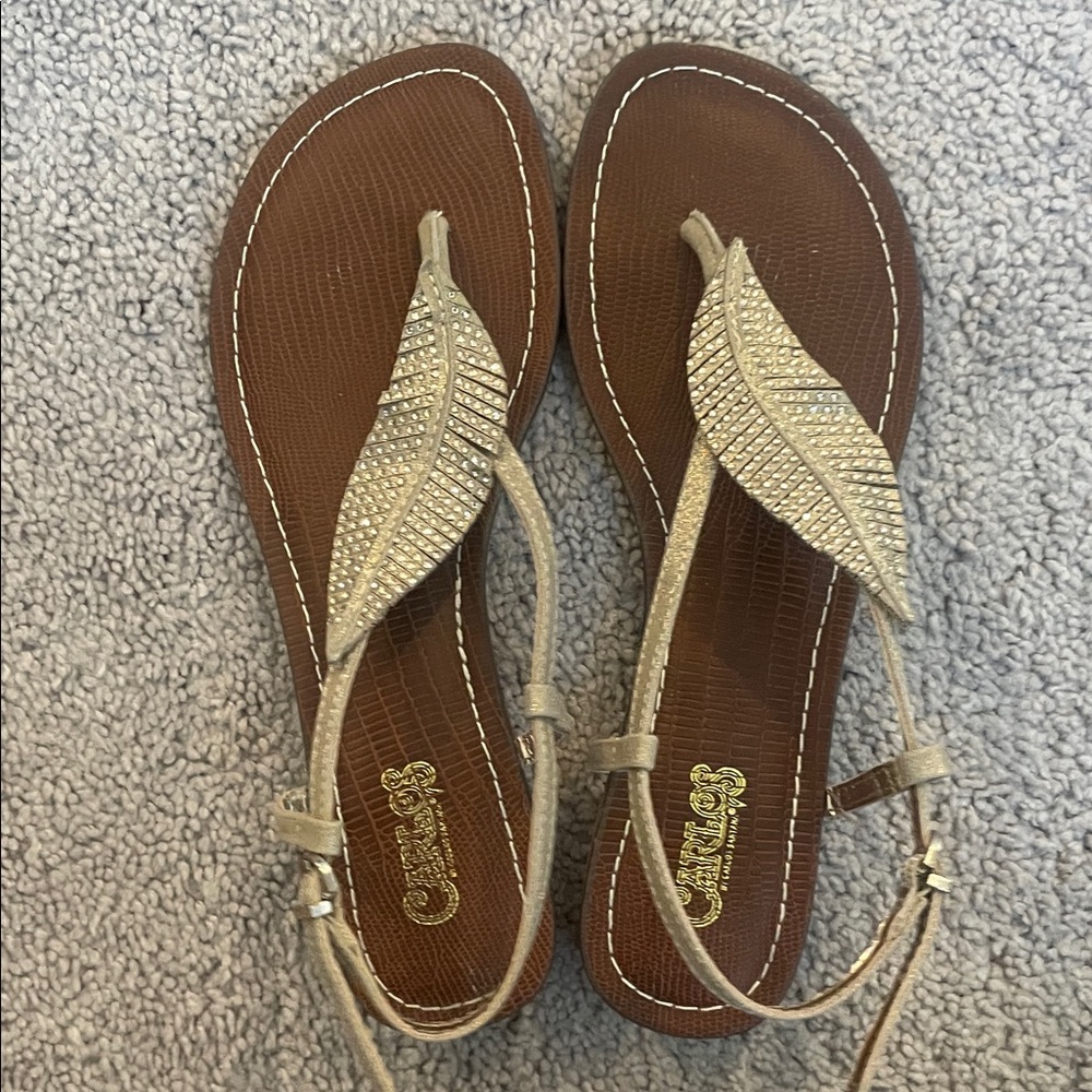 Carlos by Carlos Santana Gold Leaf T-Strap Sandals